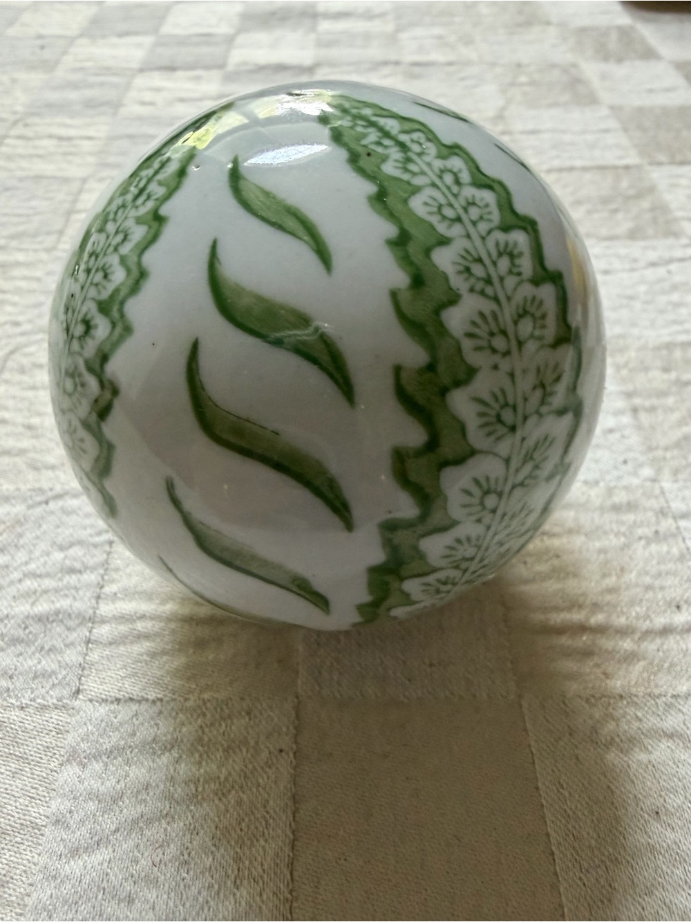 Hand-Painted Green Floral Ceramic Art Sphere